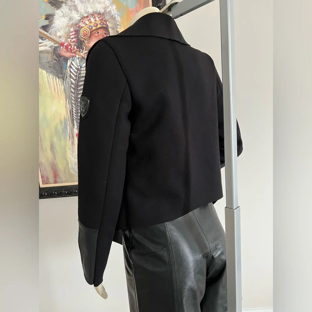 RUDSAK Black Draped Open-Front Jacket with Leather Trim – Modern Statement - Picture 7 of 16